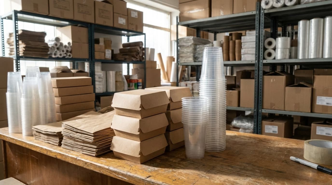 Almacén logístico Vyplast con productos descartables apilados